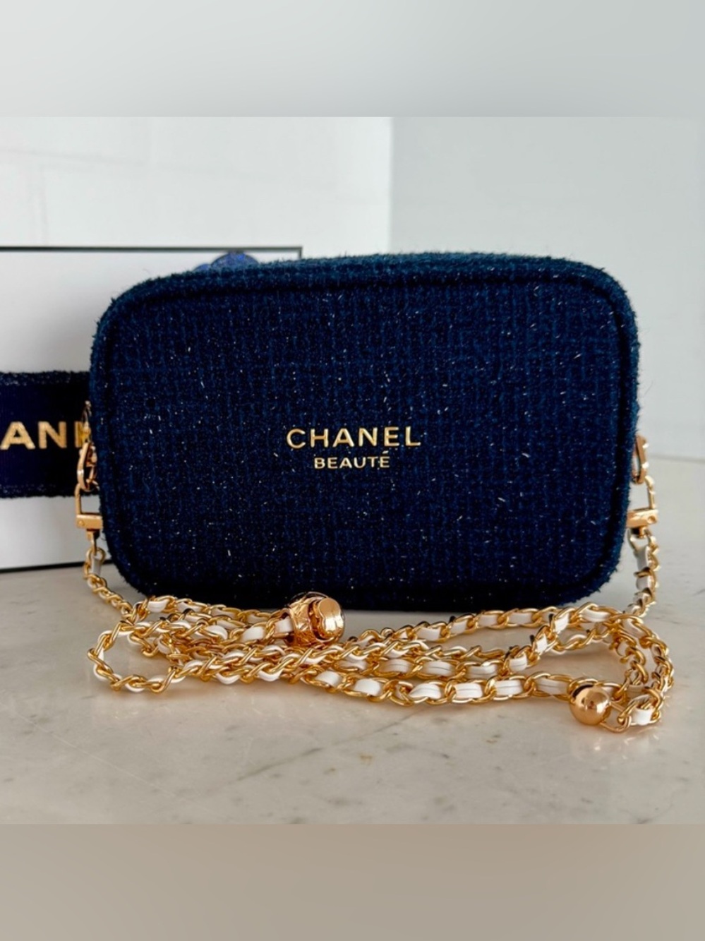 Chanel Tweed Mini Bag - Holiday Beauté Pouch with Adjustable Crossbody Chain